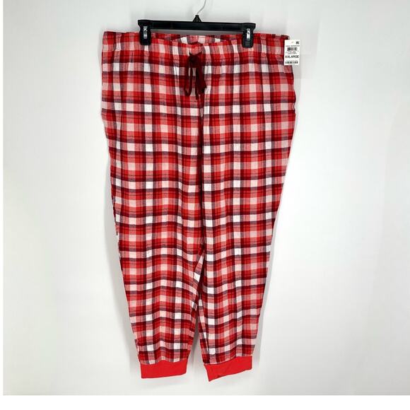 Jenni NWT Women's PJ Pants Relaxed Fit Size XXL Cabin Plaid White Orange - Picture 1 of 8